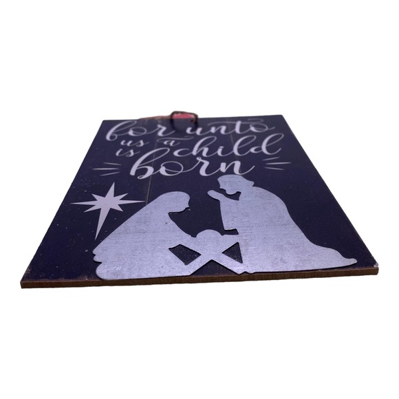 For Unto Us A Child is Born Manger Sign Christmas Wall Decor Wreath Attachment - Picture 2 of 3